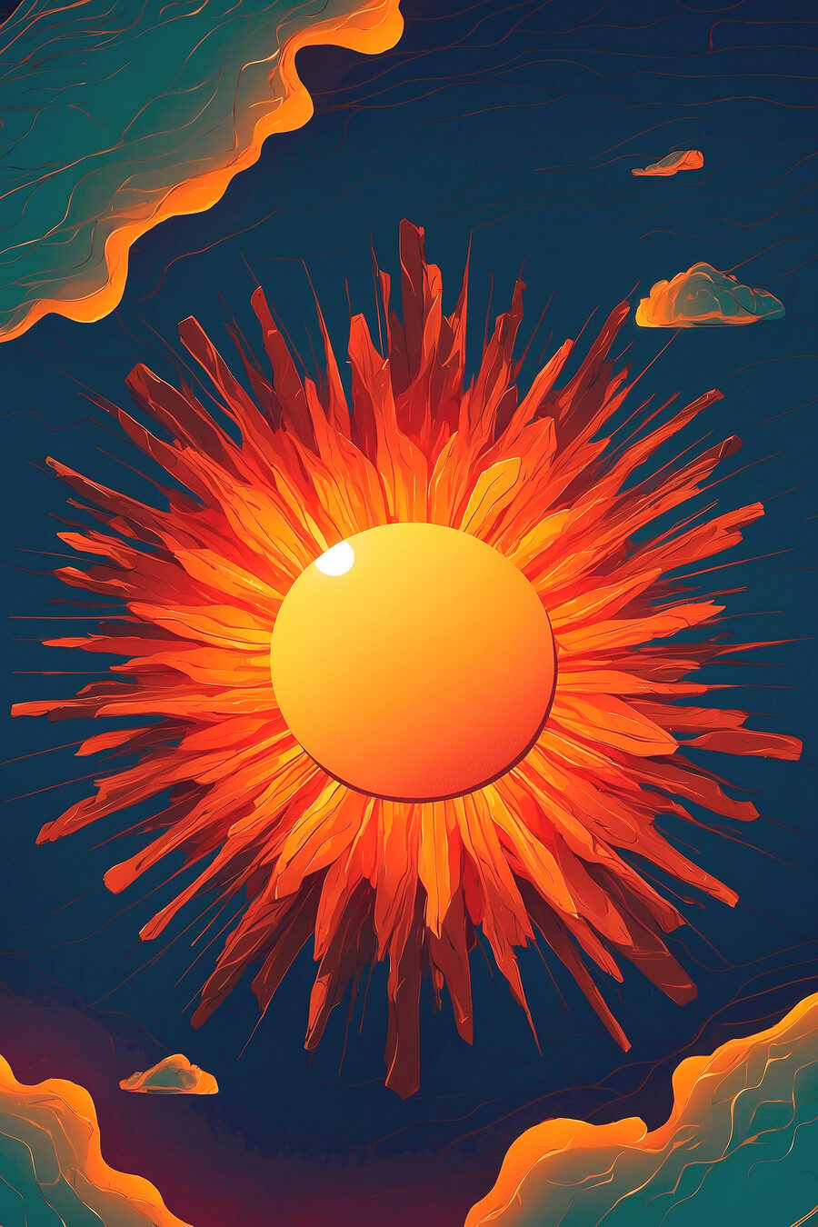 Sonne mit feurigen Strahlen — ganzes Design