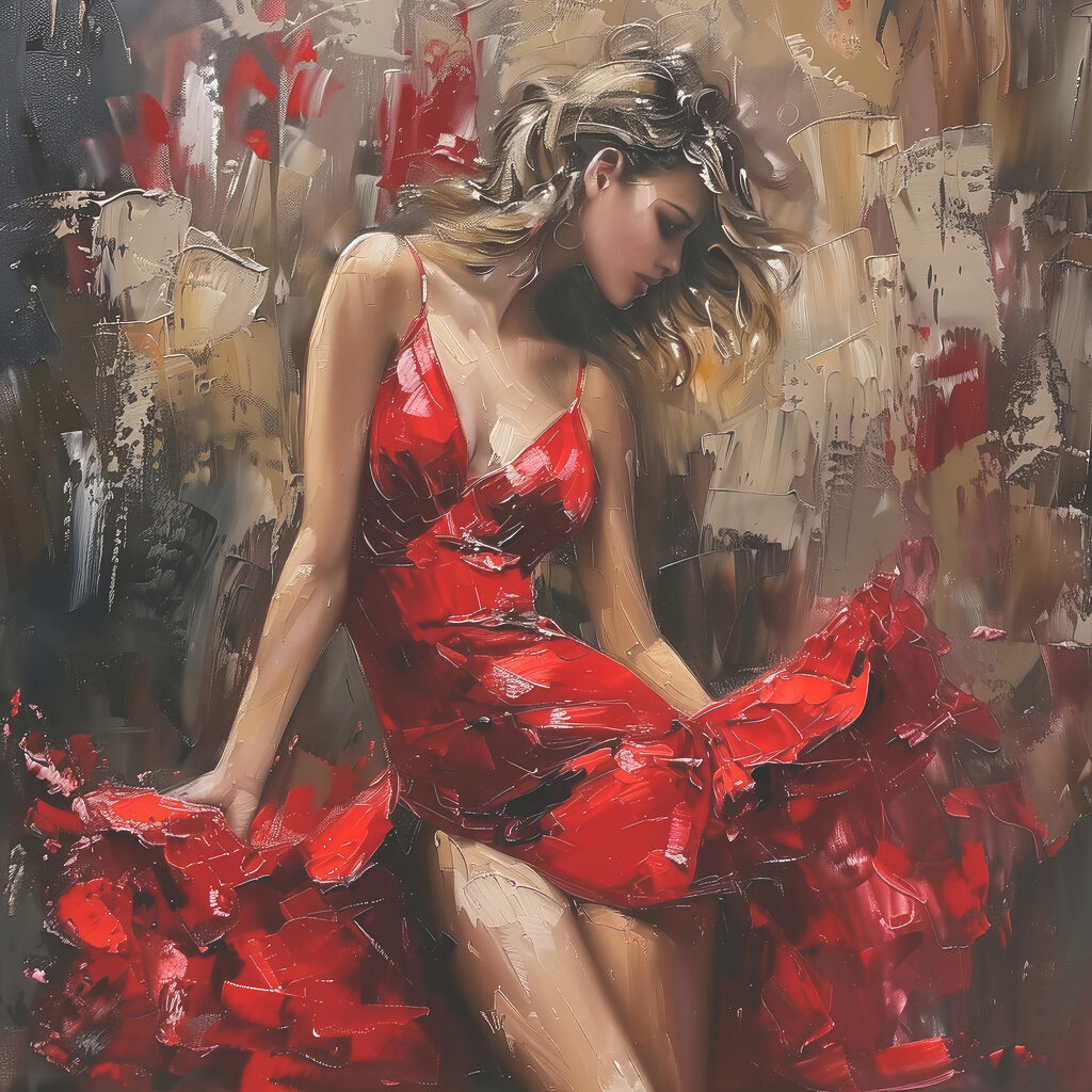 Rotes Kleid in Bewegung — ganzes Design