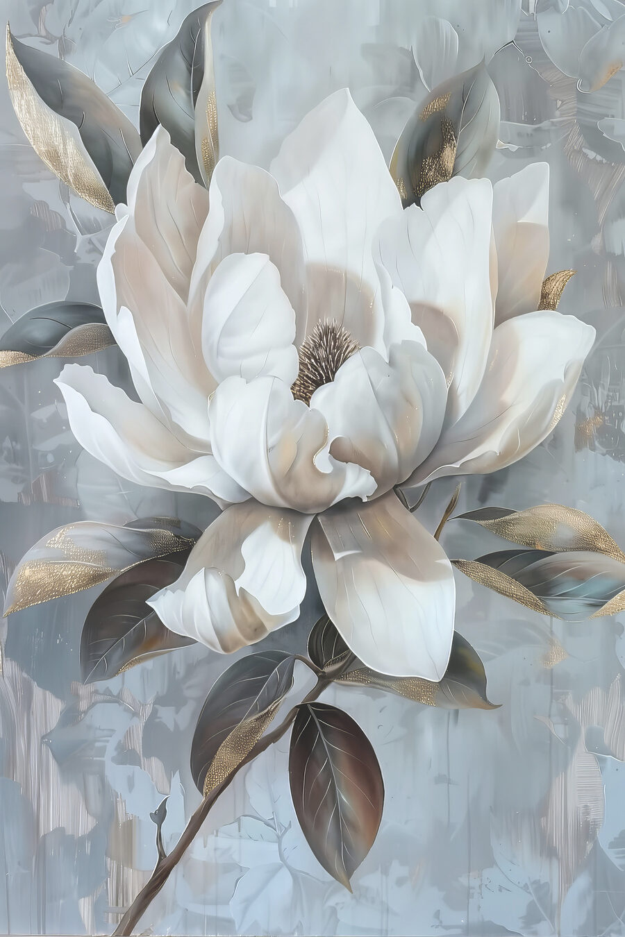 Weiße Magnolie auf Blaugrau — ganzes Design