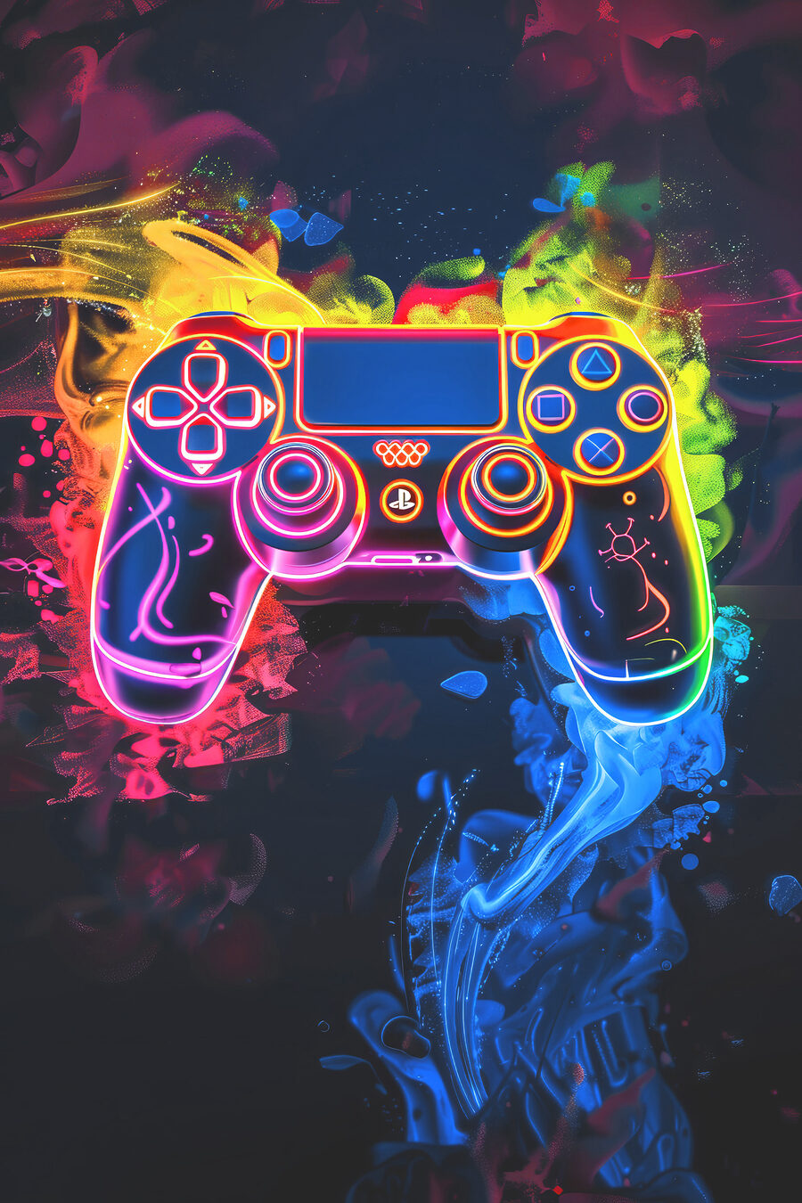 Controller in flammendem Neonlicht — ganzes Design