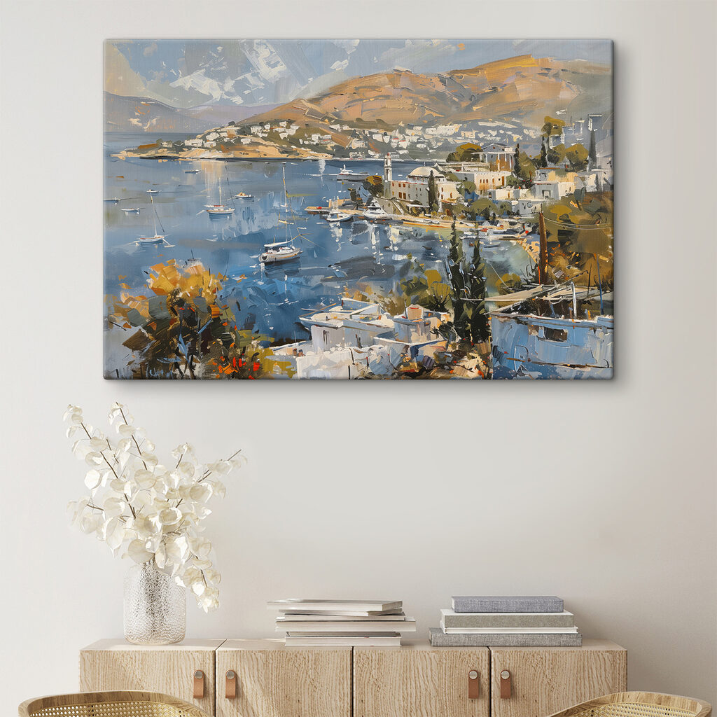 Hafen in graublauen Strichen in einem Interieur