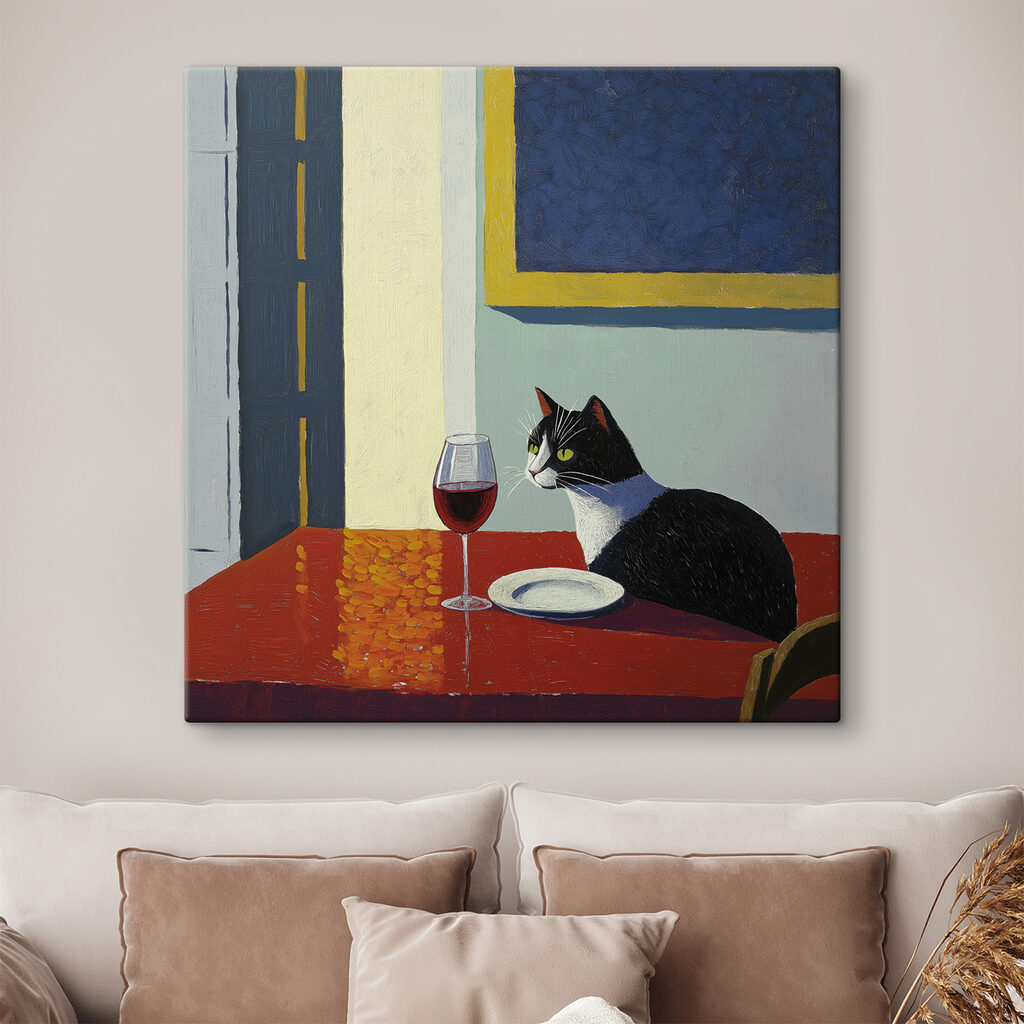 Katze am Weintisch — Interieur 1