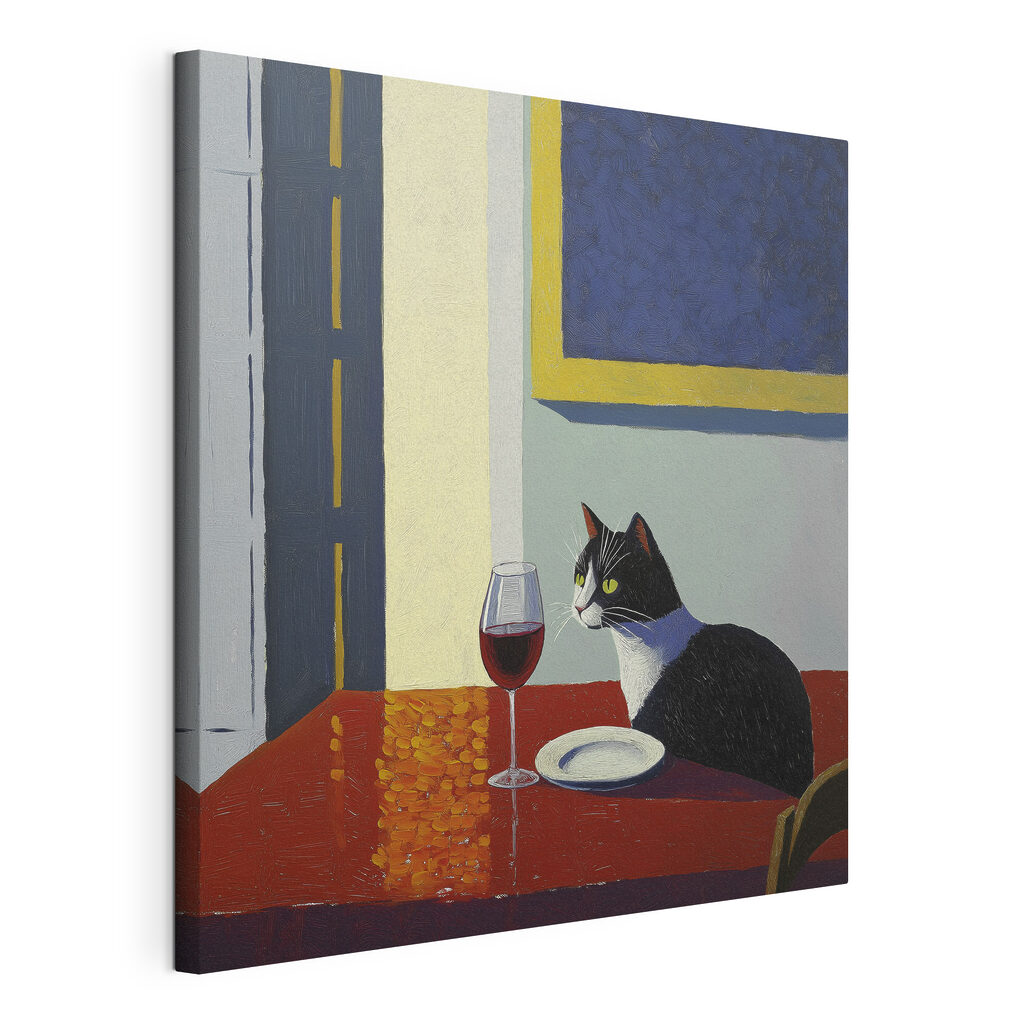 Katze am Weintisch — Produktansicht