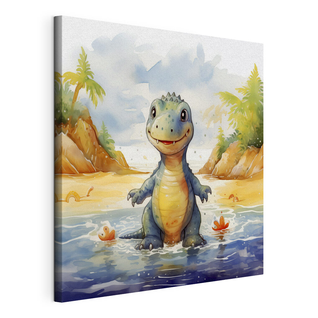 Dinosaurier im Strandbad, gespannte Leinwand mit umlaufender Kante