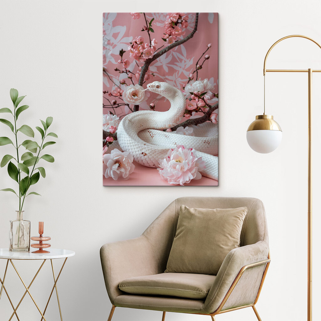Schlange zwischen rosa Blüten — Interieur 1