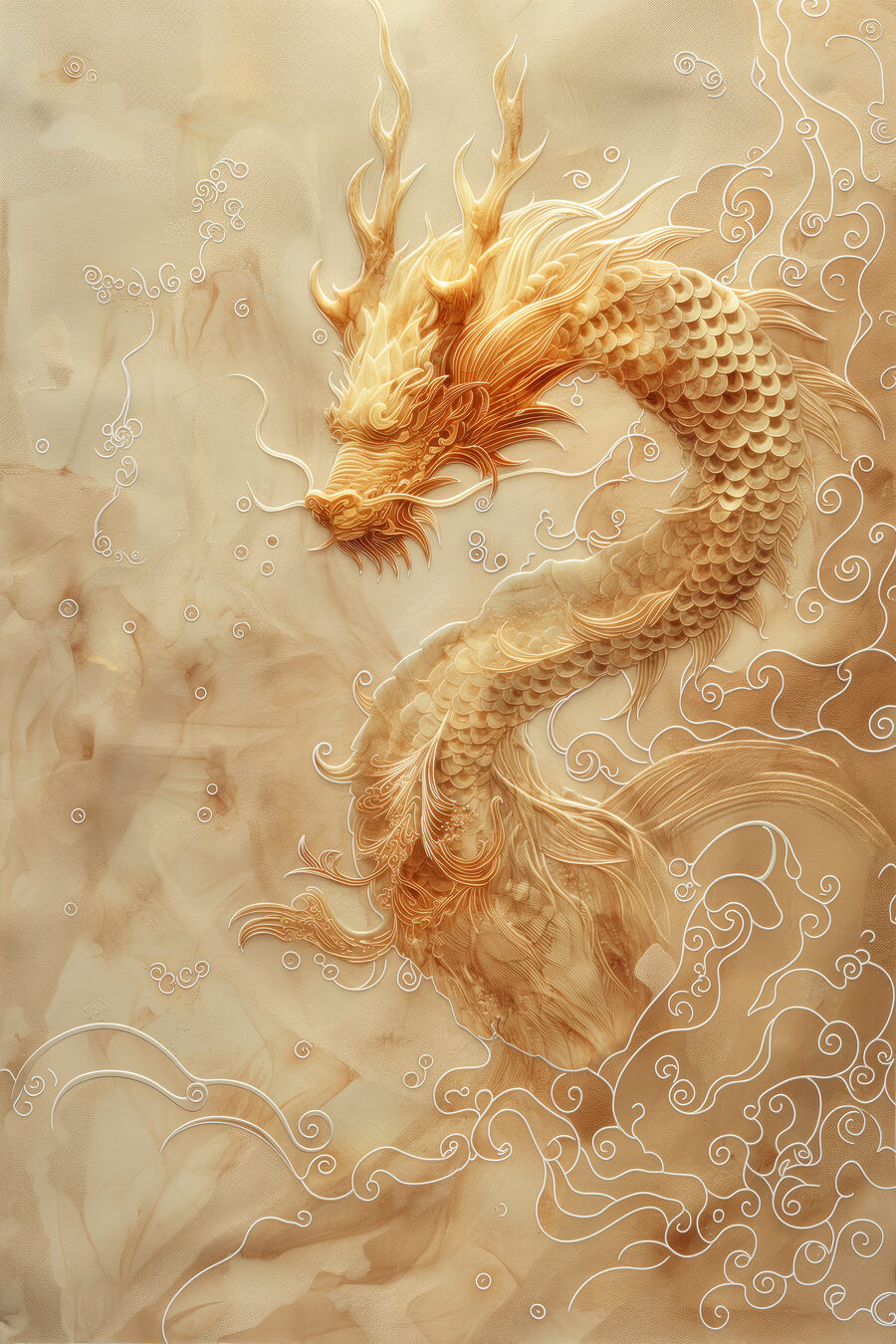 Drache in goldenen Wolken — ganzes Design