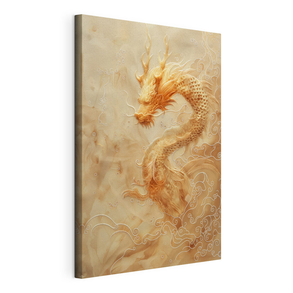 Drache in goldenen Wolken, gespannte Leinwand mit umlaufender Kante
