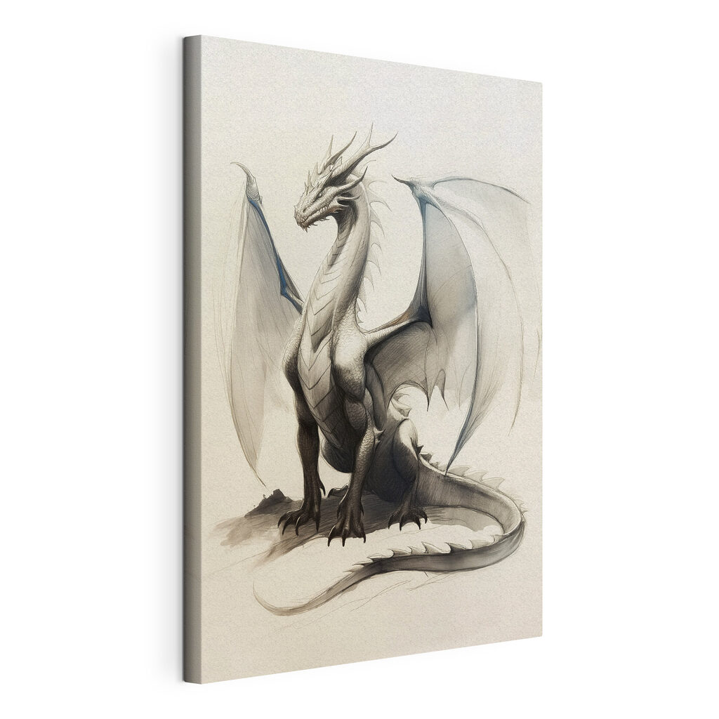 Drache richtet sich auf, gespannte Leinwand mit umlaufender Kante