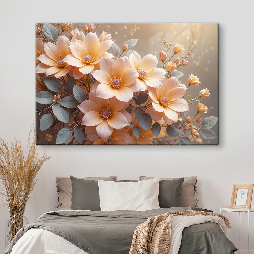Pfirsichfarbene Blüten, graues Laub — Interieur 1