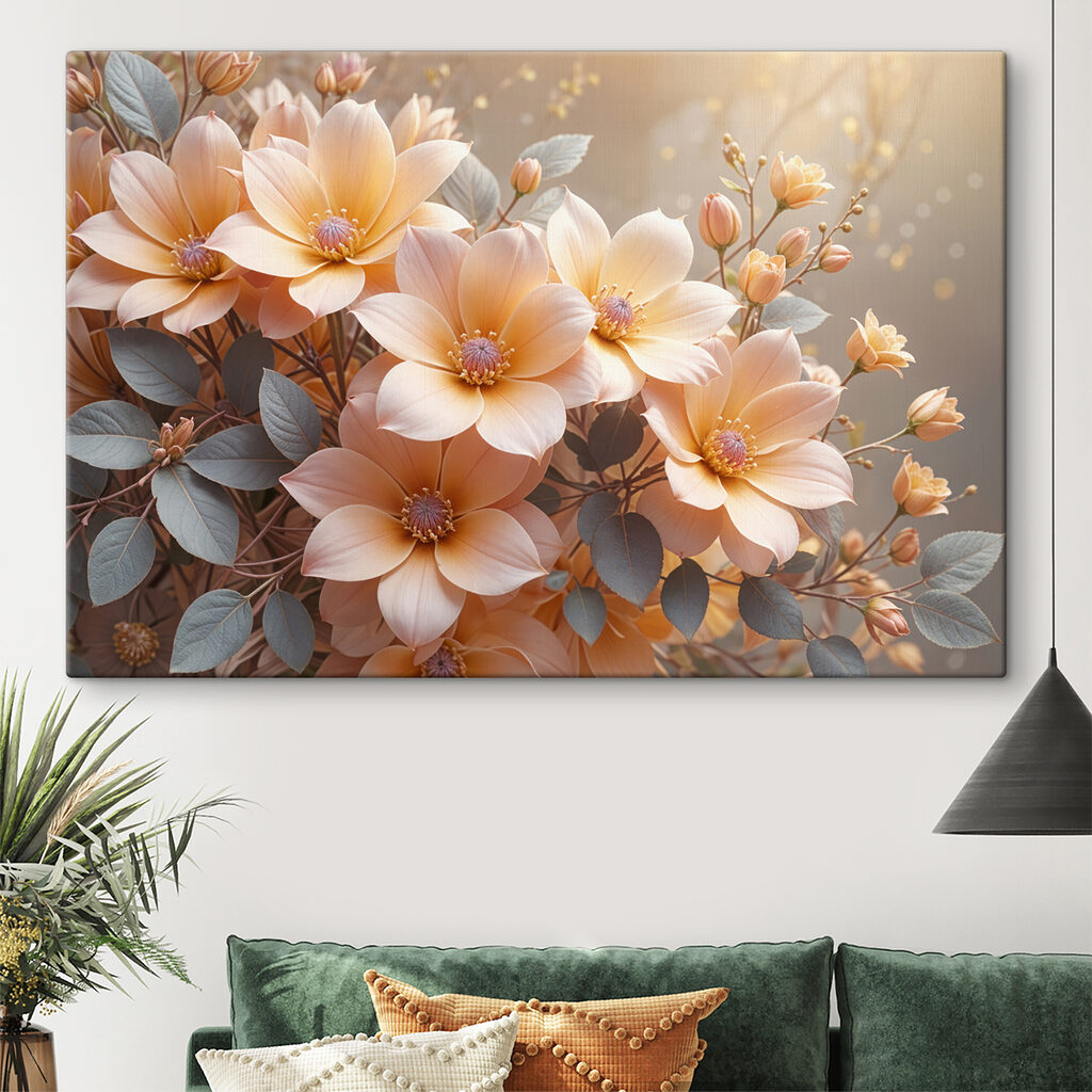 Pfirsichfarbene Blüten, graues Laub — Interieur 2