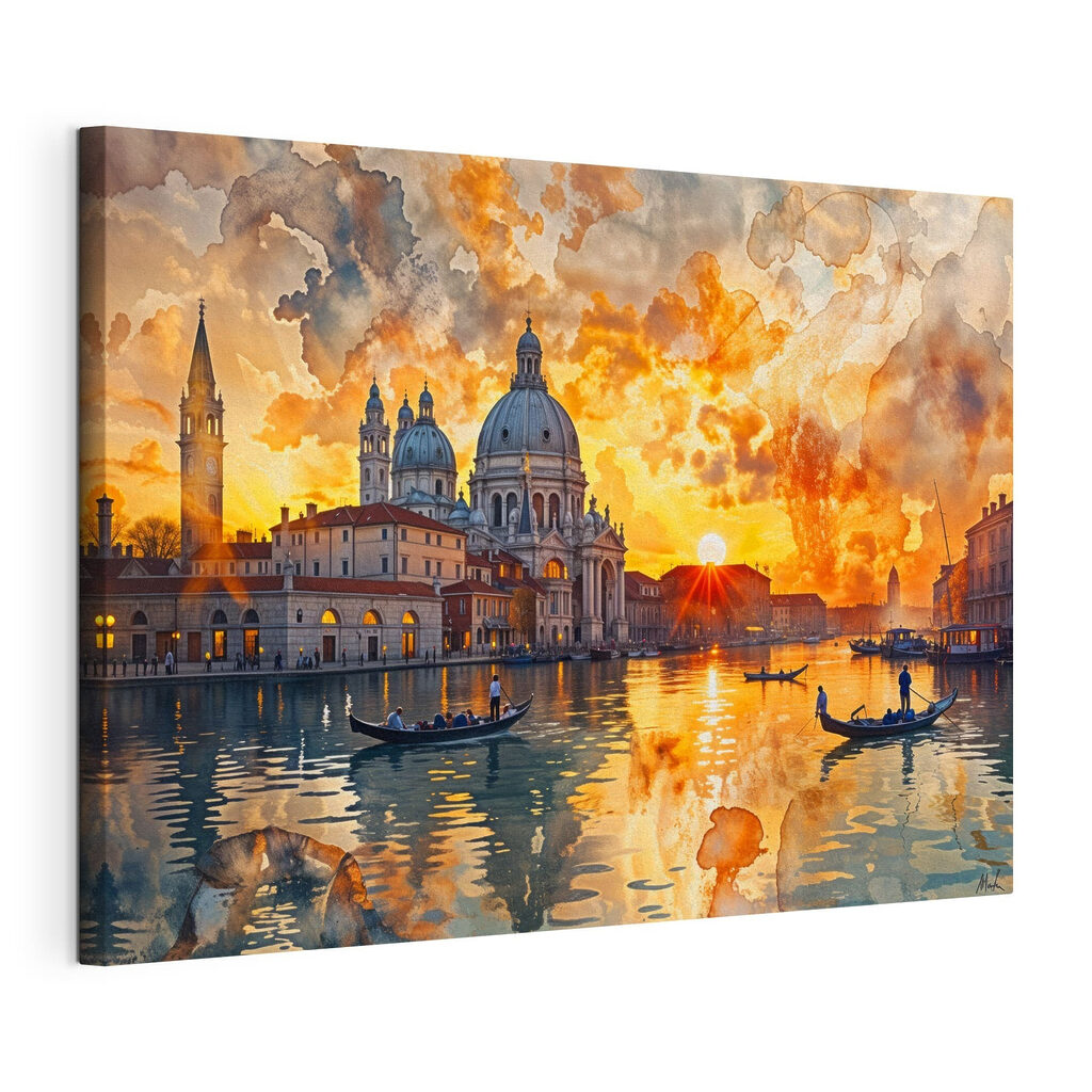 Venedig unter orangefarbenen Wolken, gespannte Leinwand mit umlaufender Kante