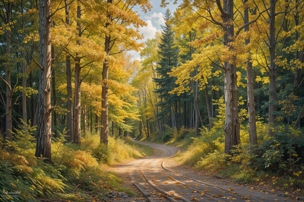 Waldweg im Herbstgold — ganzes Design