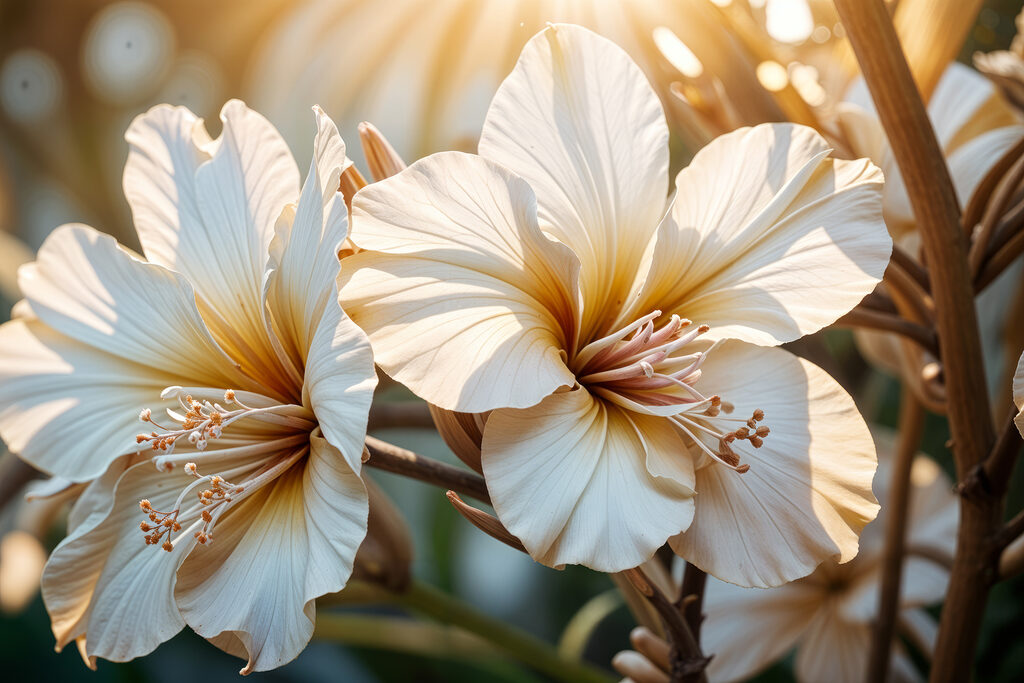 Weiße Blüten im Gegenlicht — ganzes Design