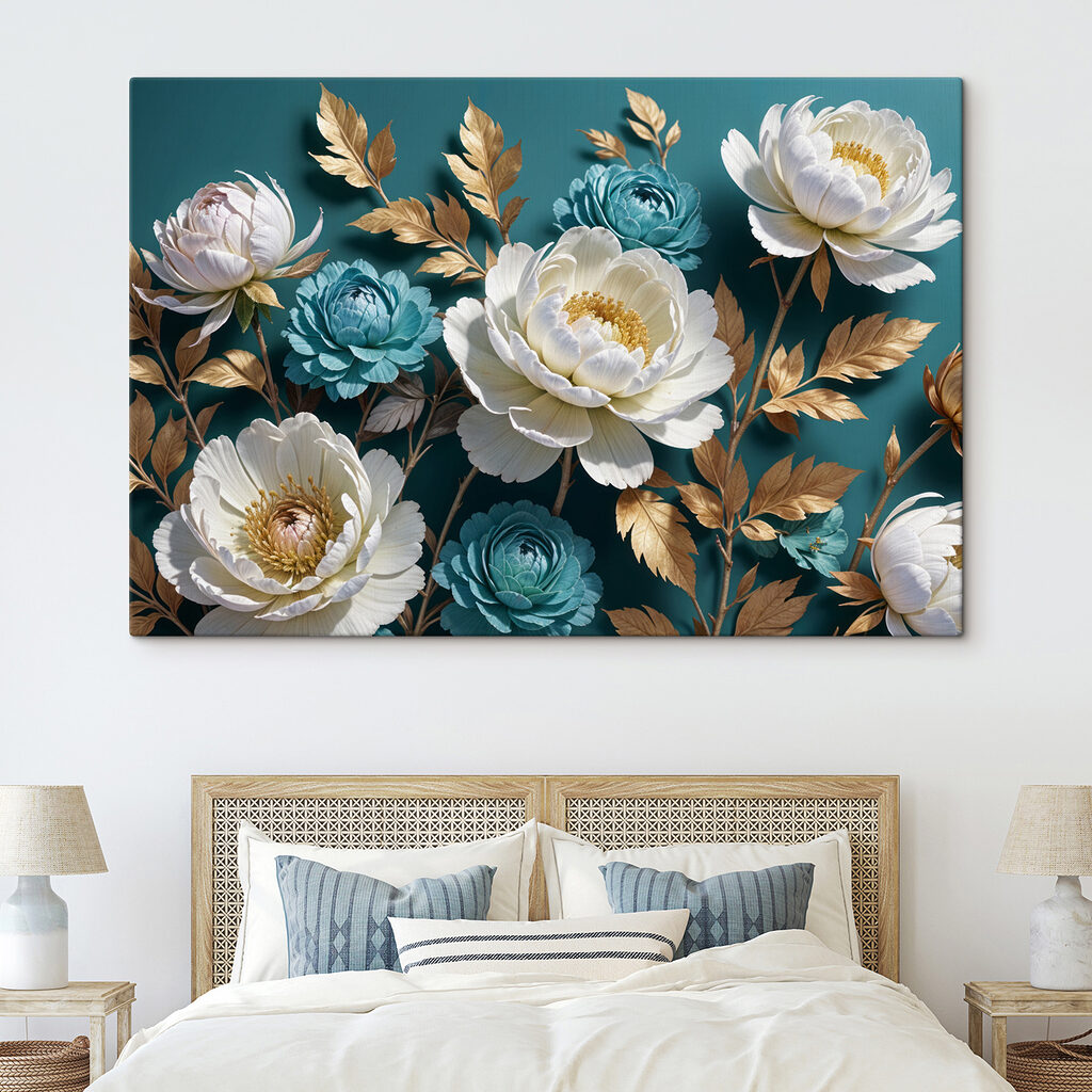 Weiße Blüte auf Petrolblau — Interieur 1