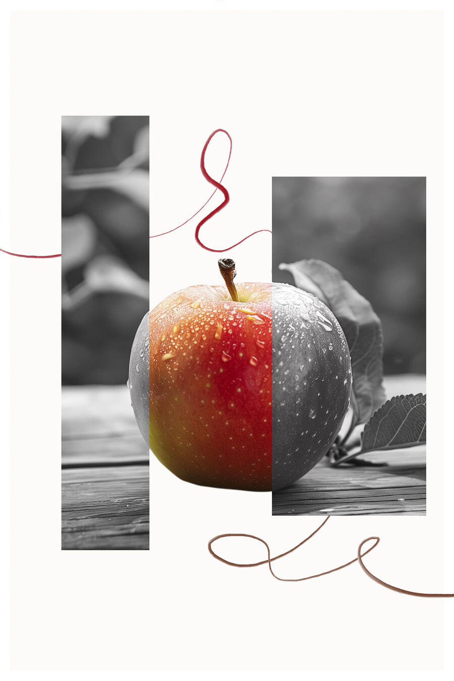 Collage mit rotem Apfel — ganzes Design