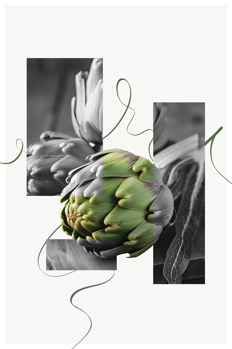 Collage mit Artischocke — ganzes Design
