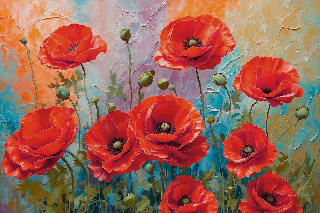 Mohnblumen zwischen Pastellfarben — ganzes Design
