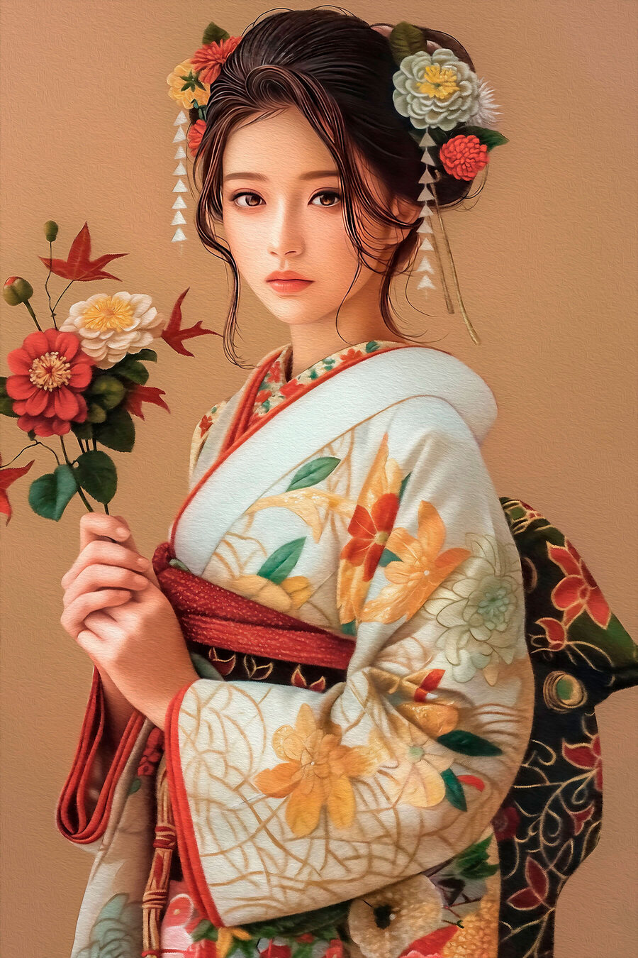 Blumen und Kimono — ganzes Design
