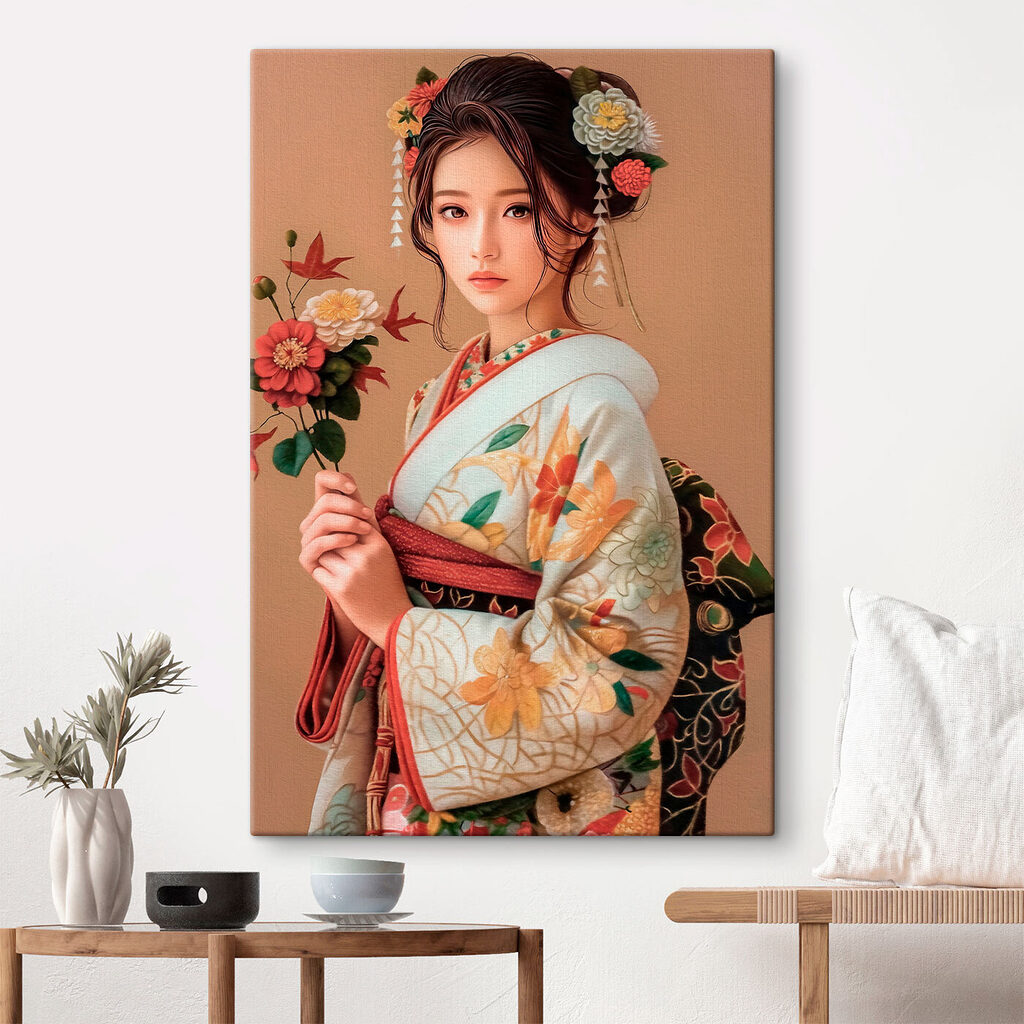 Blumen und Kimono in einem Interieur