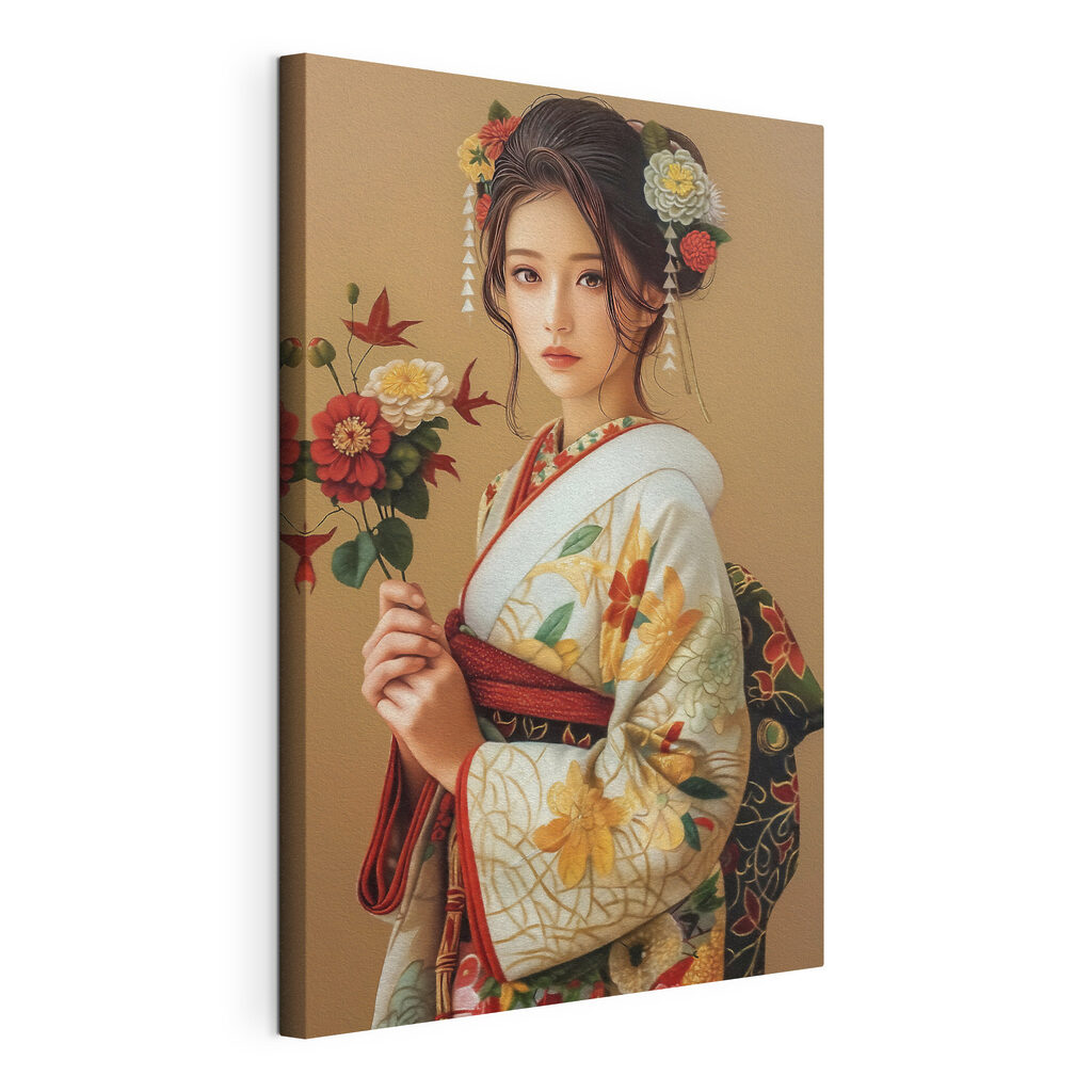 Blumen und Kimono, gespannte Leinwand mit umlaufender Kante