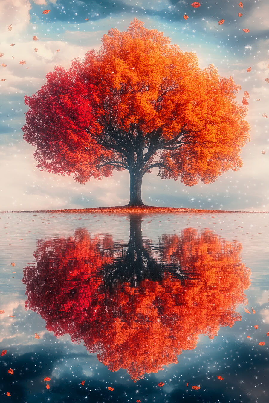Herbstbaum im Wasserspiegel — ganzes Design