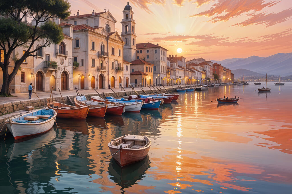 Boote unter Abendhimmel — ganzes Design