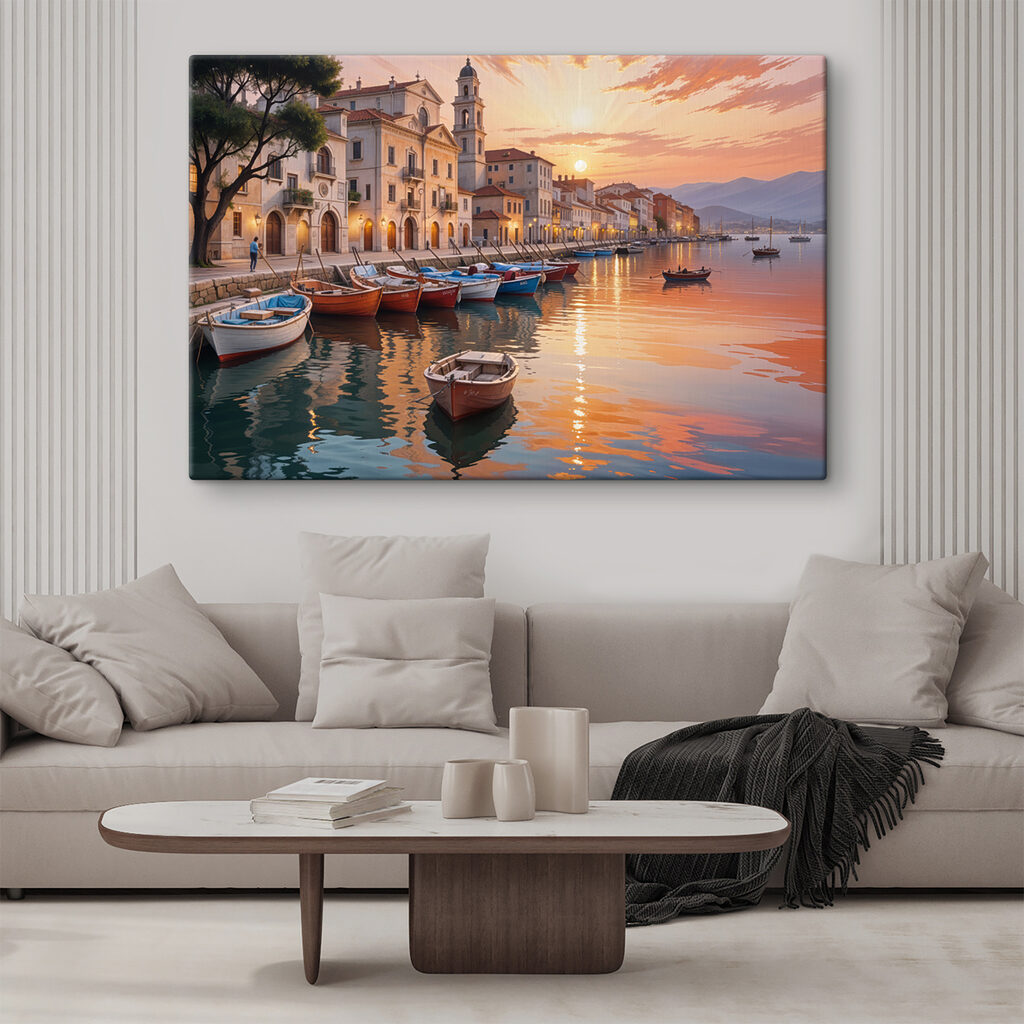 Boote unter Abendhimmel in einem Interieur