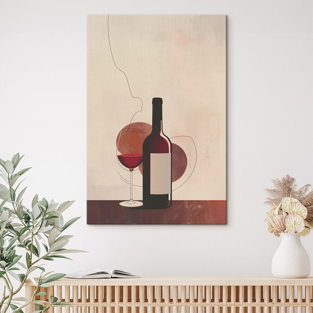 Weinflasche zwischen warmen Kreisen in einem Interieur