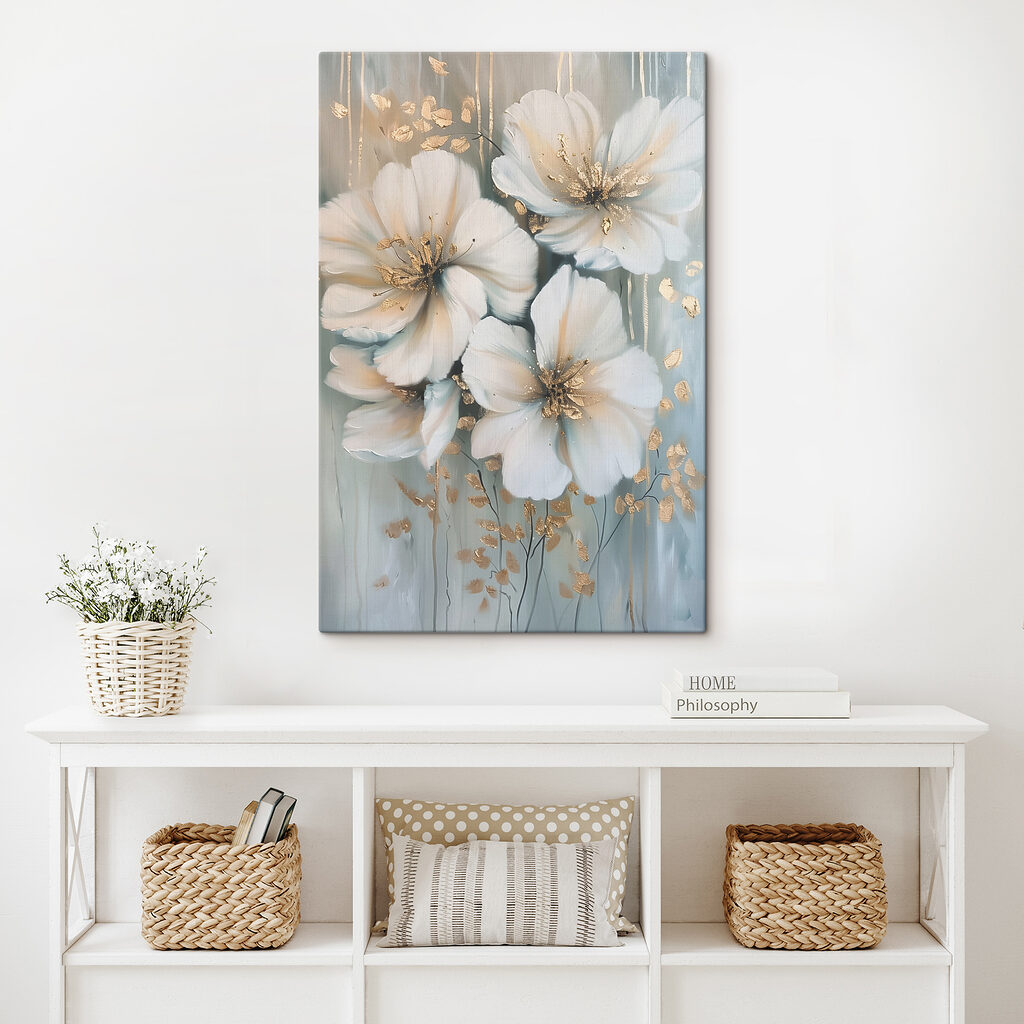 Blüten zwischen blauen Bahnen — Interieur 1