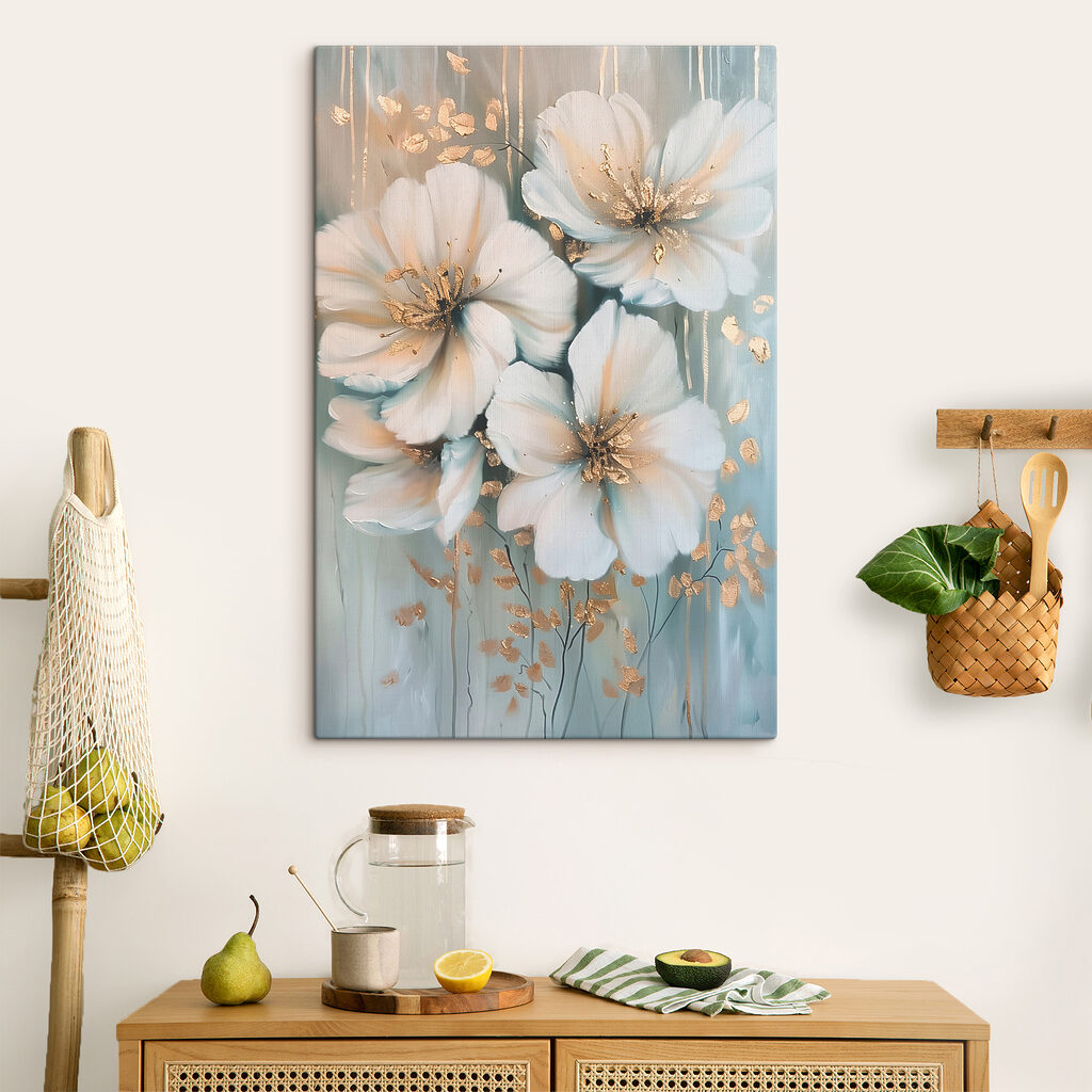 Blüten zwischen blauen Bahnen — Interieur 2