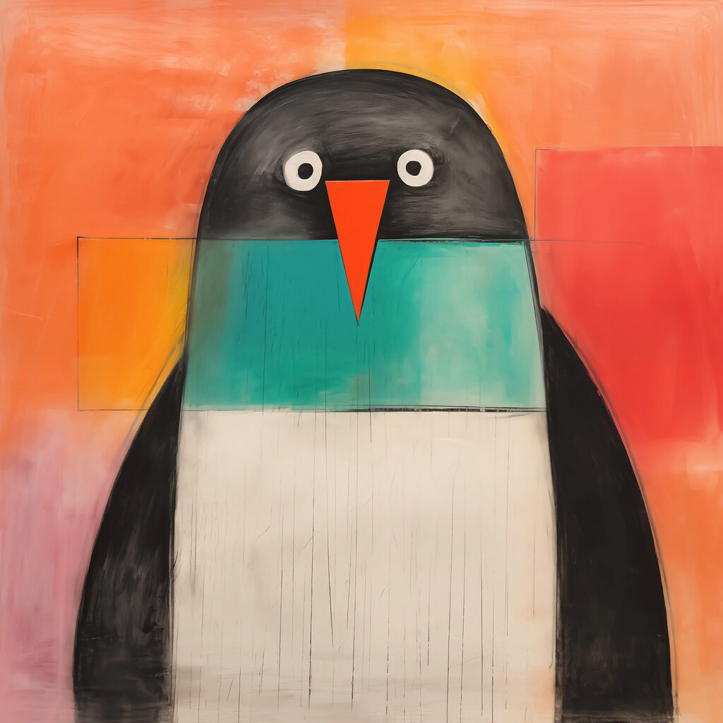 Pinguin in Farbflächen — ganzes Design