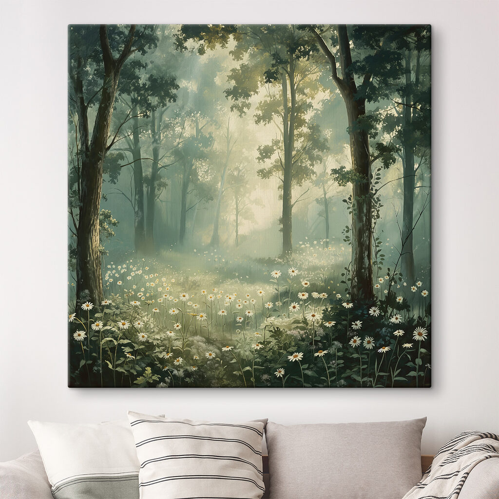 Margeriten im Nebelwald in einem Interieur