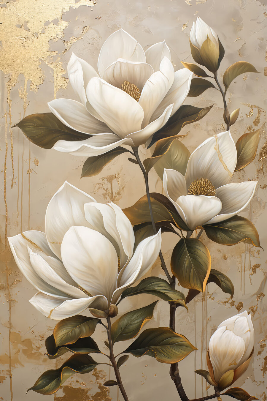 Magnolienzweig auf warmem Beige — ganzes Design