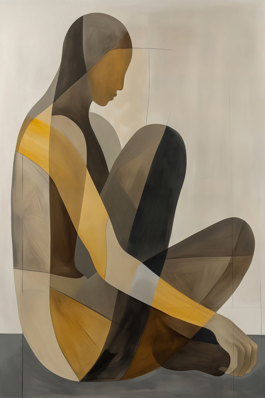 Sitzende Figur in Erdtönen — ganzes Design