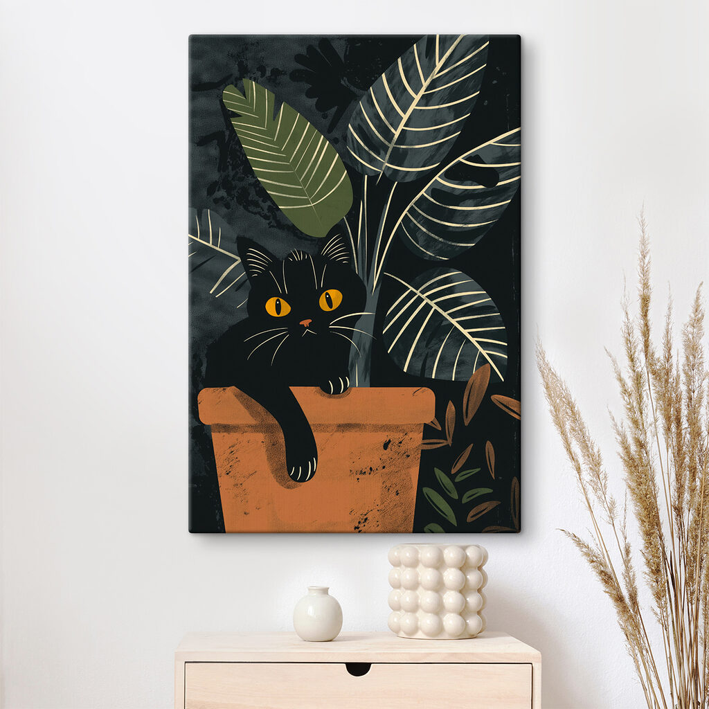 Schwarze Katze im Blattwerk — Interieur 1