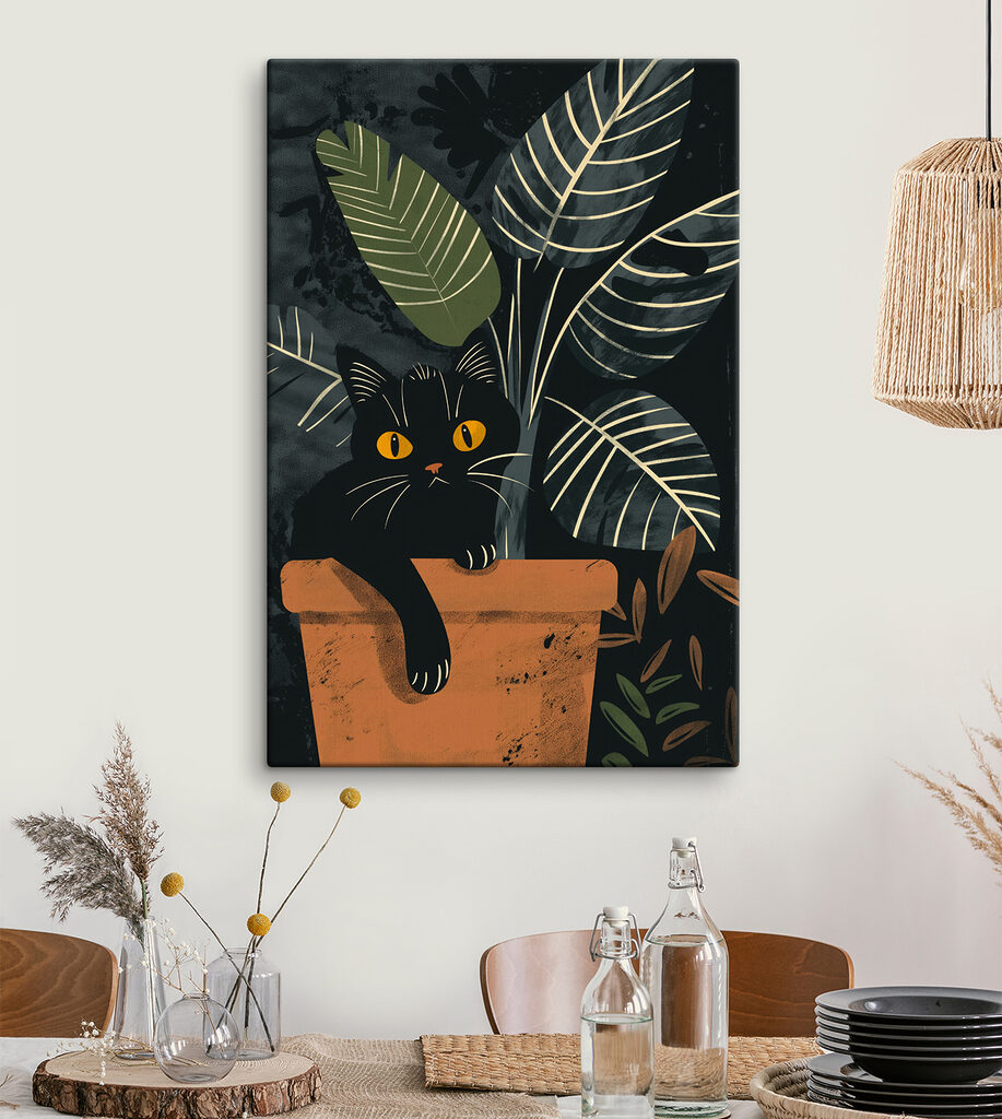 Schwarze Katze im Blattwerk — Interieur 2