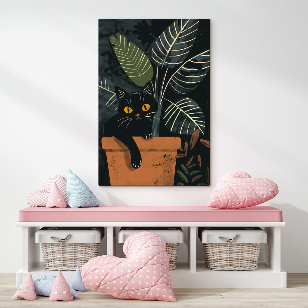 Schwarze Katze im Blattwerk — Interieur 3