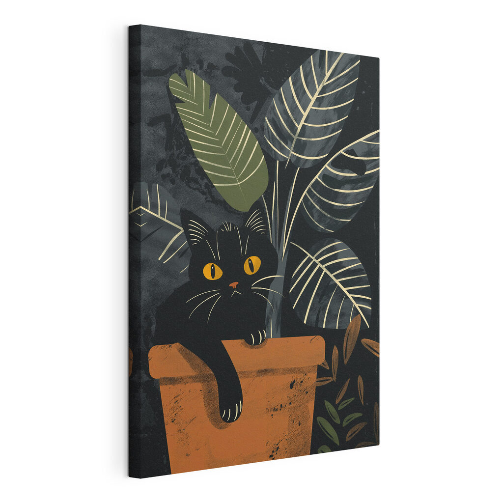Schwarze Katze im Blattwerk — Produktansicht