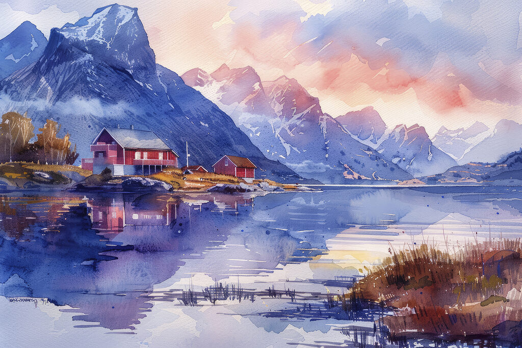 Rote Häuser am Abendsee — ganzes Design