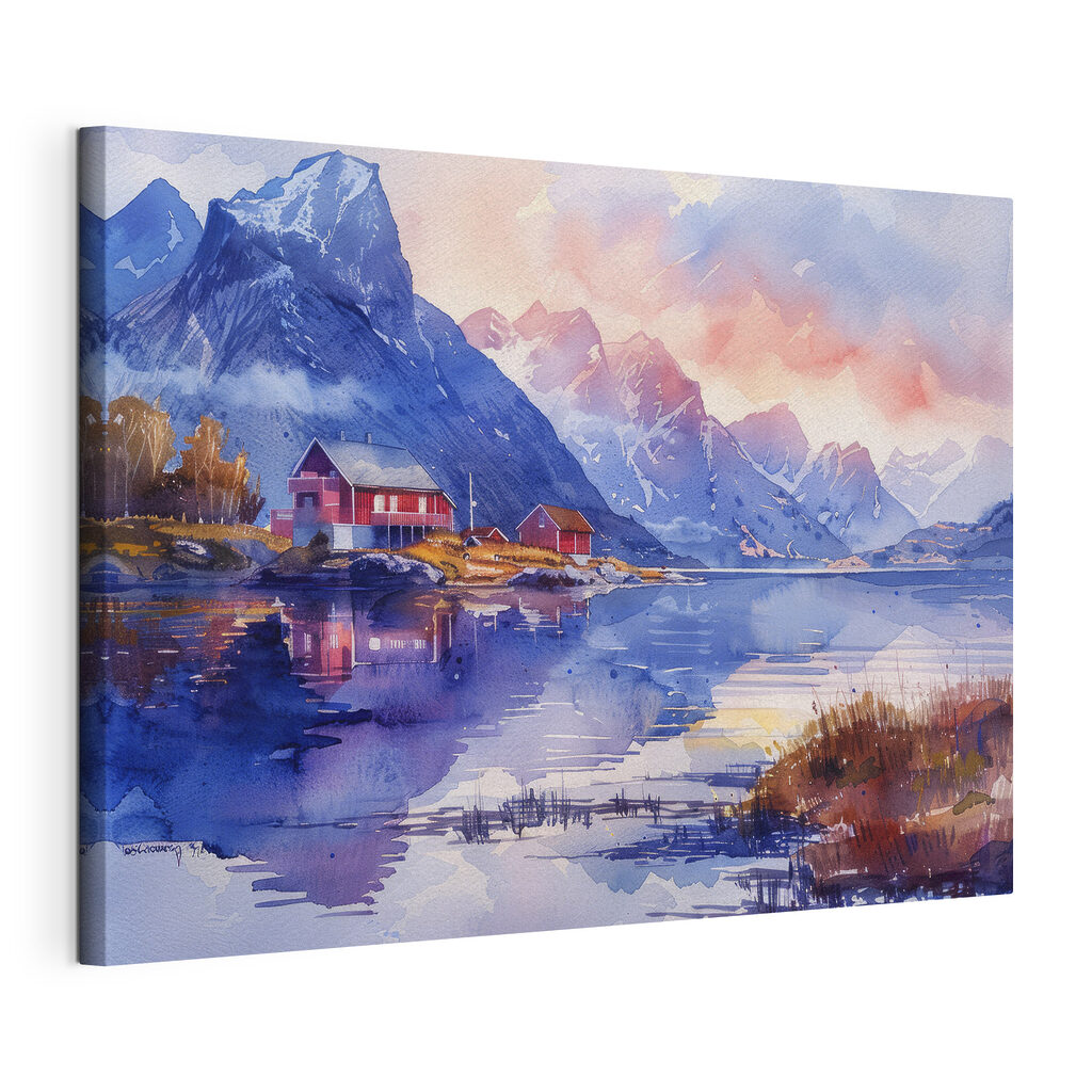 Rote Häuser am Abendsee — Produktansicht