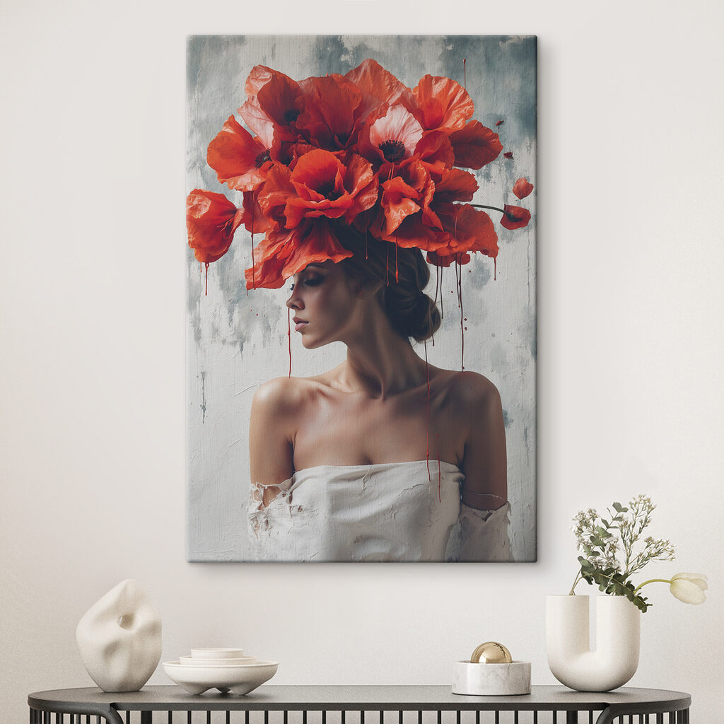Hut aus Mohnblüten in einem Interieur