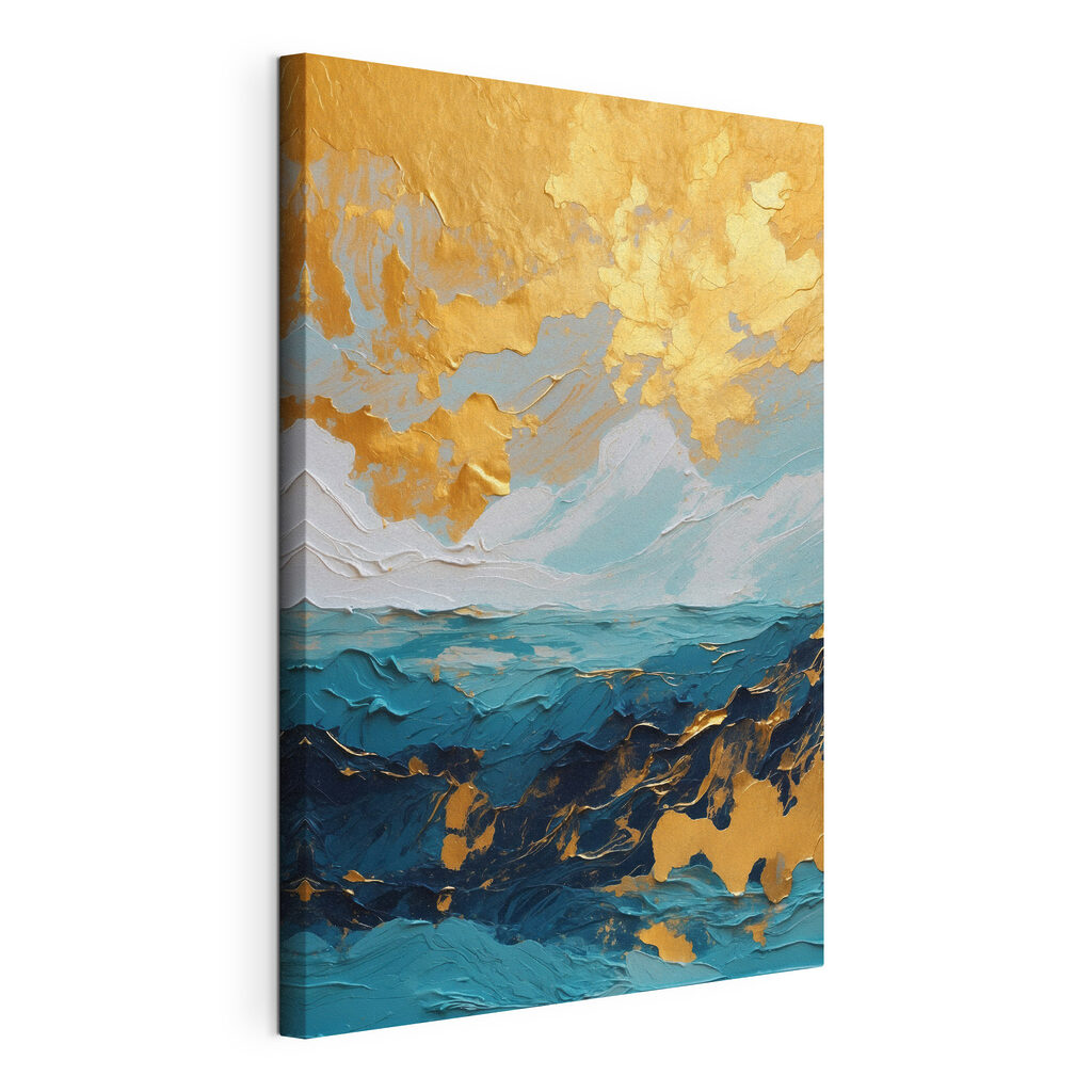 Goldener Himmel über Tiefblau, gespannte Leinwand mit umlaufender Kante