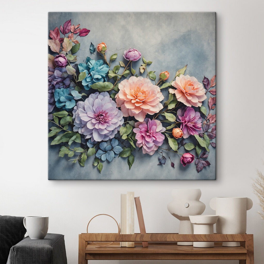 Pastellstrauß vor blauem Schatten — Interieur 4