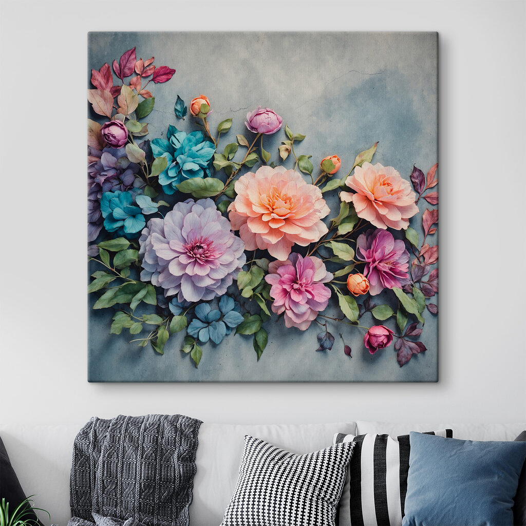 Pastellstrauß vor blauem Schatten — Interieur 1