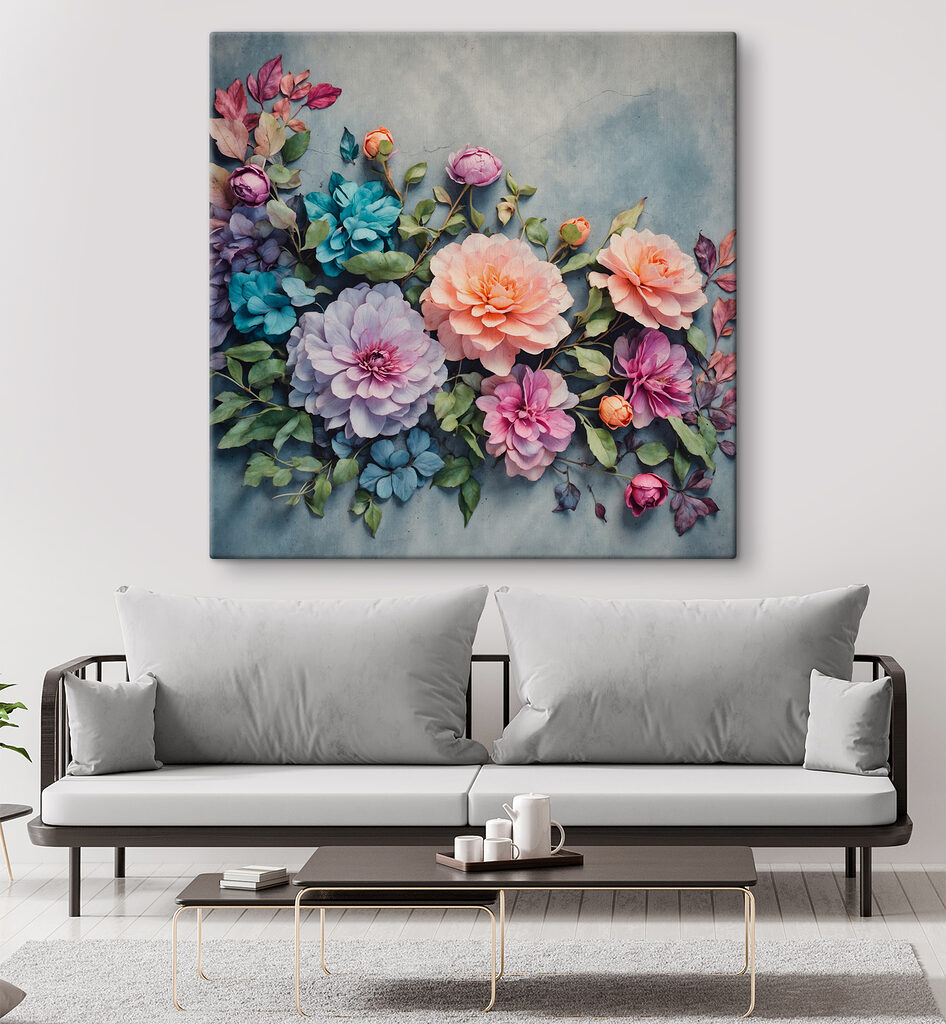 Pastellstrauß vor blauem Schatten — Interieur 2