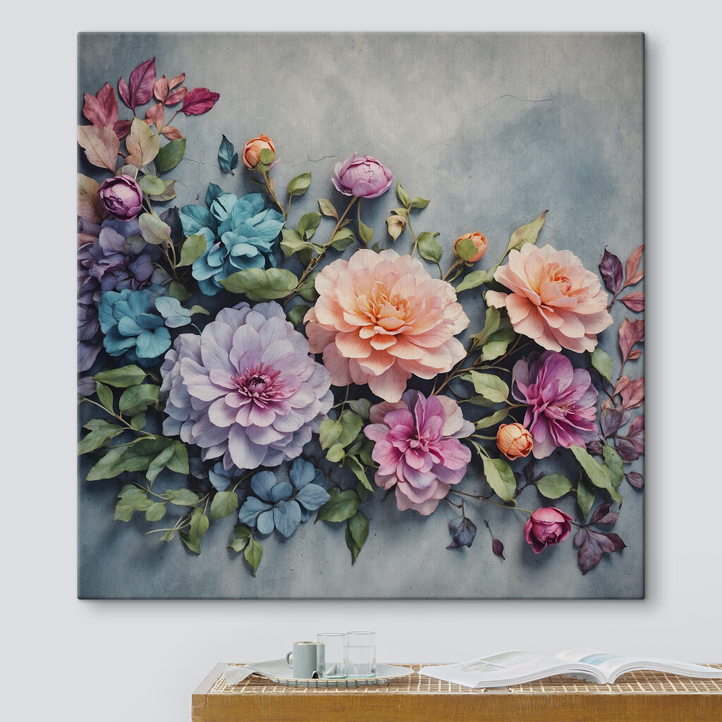 Pastellstrauß vor blauem Schatten — Interieur 3