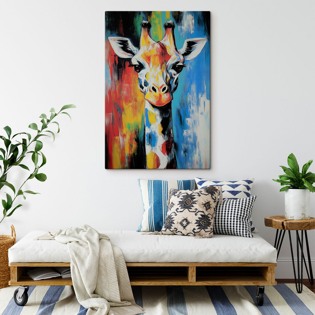 Giraffenblick zwischen Farbbahnen — Interieur 3