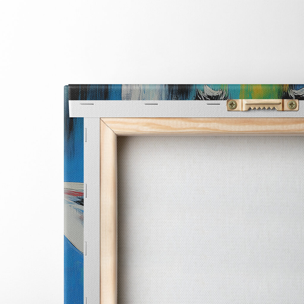 Giraffenblick zwischen Farbbahnen — Rückseite
