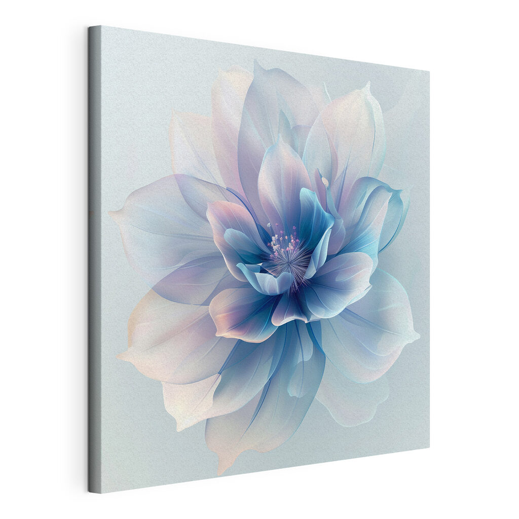 Blaue Blüte in Pastell, gespannte Leinwand mit umlaufender Kante