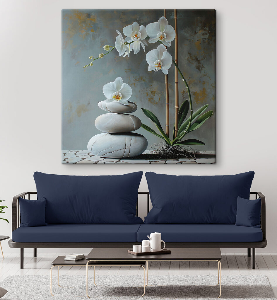Orchidee über gestapelten Kieseln — Interieur 1